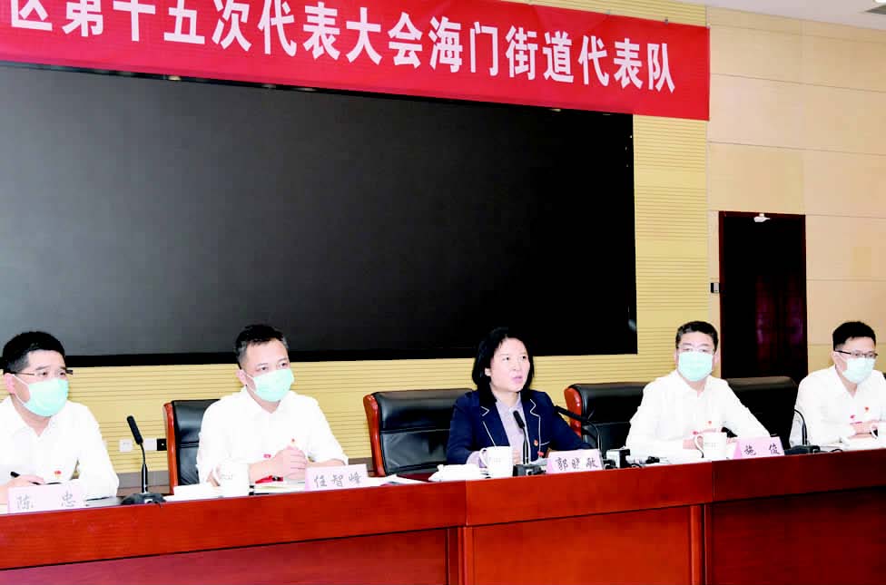 郭晓敏在参加区党代会海门街道代表队审议时要求